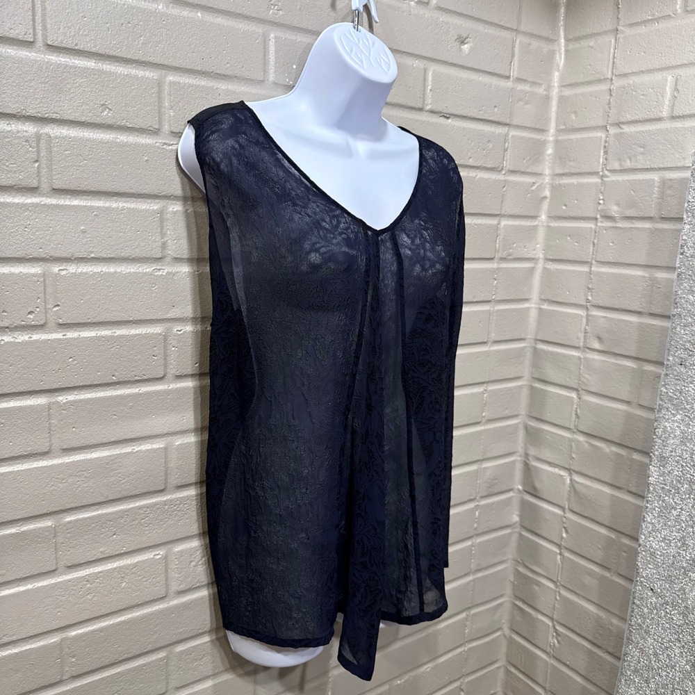 Pas de Calais Sheer Lace Sleeveless Top Navy Silky XS Avant Garde Minimalist
